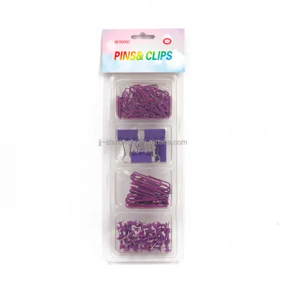 Hot Sale Stationery Set with Binder Clip Paper Clip and Push Pins Office School Supplies Clips&pin Set with Double Shell Package