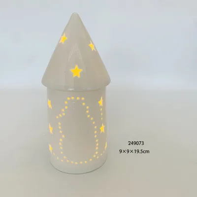 Village Single-story Roof Houses Vintage Tree Christmas Decoration Ceramic House with Led Light