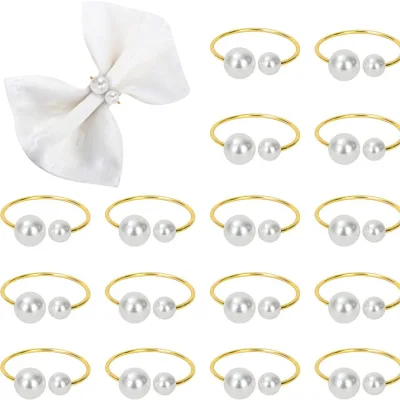 Silver Gold Pearl Napkin Rings Holder Buckles for Family Gathering & Holiday Table Setting