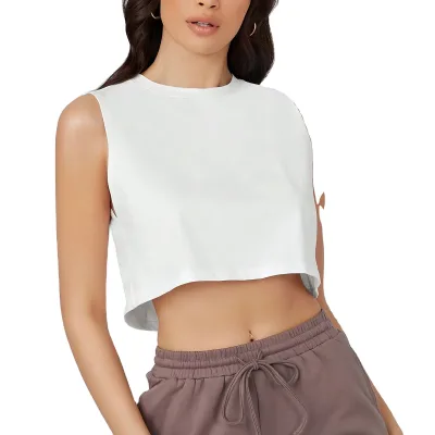 Women's Summer Casual Short Fitted Tank Tops High Quality Cotton with Front Logo Option Custom White Summer Vests