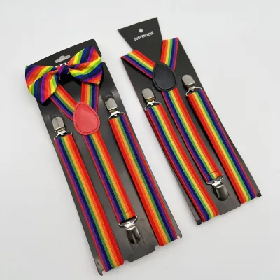 New Rainbow Braces Bow Tie Pride Flag Stripes LGBT Accessories Circus Clown Geek Suspenders Braces