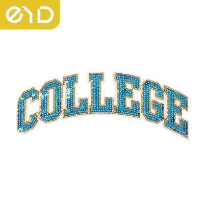 Fast Sample Leadtime Designer's School Letter Patches Iron on Rhinestones Felt Ground Heat Transfers for T-Shirts by EYD