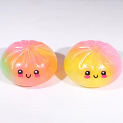Rainbow Glitter TPR Squishy Dumpling Bun Stress Relief Squeeze Toy with PP Basket