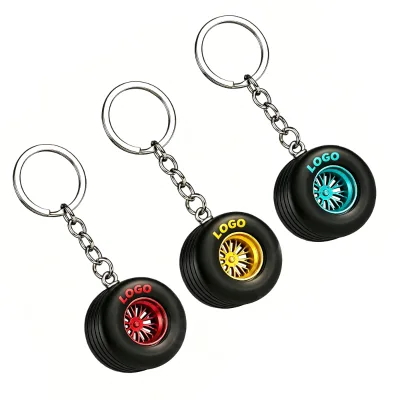 Wholesale Custom Logo Tire Keychain No Mold Fee 3D Silicone Rubber Tyre Keyring Personalized Racing Car Decor Charms Low MOQ