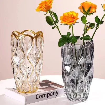 Luxury Transparent Crystal Glass Vase Light Ornament for Living Room Dining Table High-End Fresh Flowers Arrangement Creative