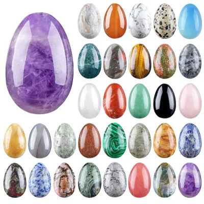 Wholesales 30mm Natural Amethyst Egg Crystal Creative Easter Egg Polished Bird Egg Carving Decorative Ornament for DIY Gift