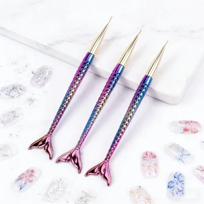 3-piece Set of Colorful Mermaid Drawstring Pens, Gradient Fishtail Rod Nail Art Drawing and Outlining Pens, Nail Art Pen Set