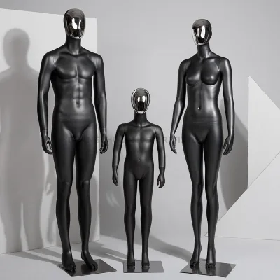 Fashion Chrome Face Standing Male Female Mannequin Father Mother Kid Mannequin Family Mannequin for Sport Clothing Store