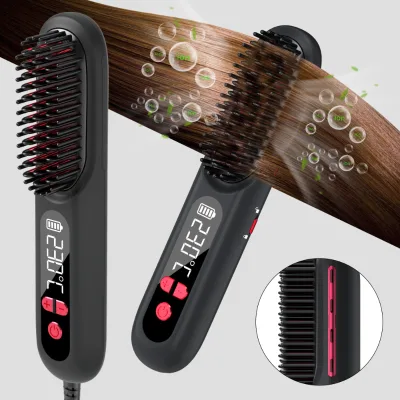 T Portable Usb Iron Straightener Rechargeable Negative Ionic Cordless Mini Electric Hair Brush Hair Straightener Comb