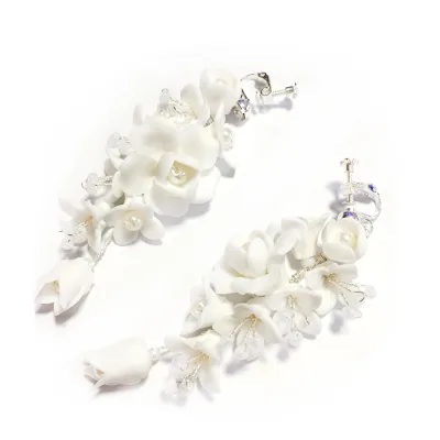 RE3805 Handmade Porcelain Flower Bridal Earrings Ceramic Flower Women's Earrings Clip and Piercing Needle Chandelier Earrings