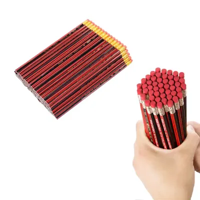Hexagonal HB Pencil Yellow Barrel Office Use Pencil with Eraser Basswood Black Wood Set