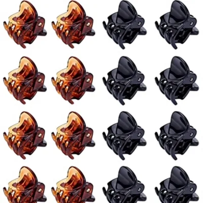 JANYUN 24 Pcs Mini Glossy Plastic Non Slip Hair Claw Clips for Women & Girls (Black and Brown)
