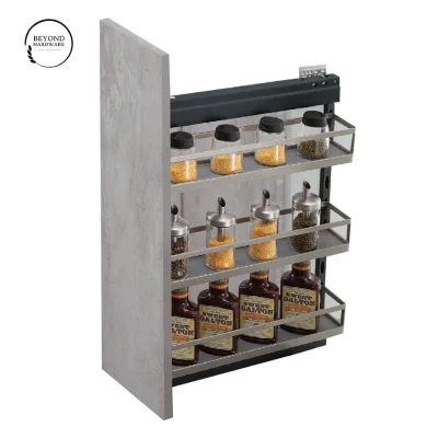 Multifunctional Flat Wire MDF Wooden Basket Side Mounted Pull Out Basket Spice Basket for Kitchen Use