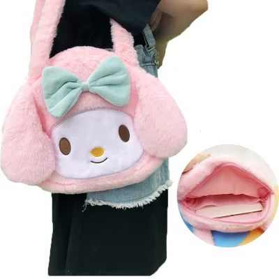 Kawaii Crossbody Bags Lovely My Melody Plush Shoulder Cute Cartoon Anime Plushie Bag Gift for Girl Kids