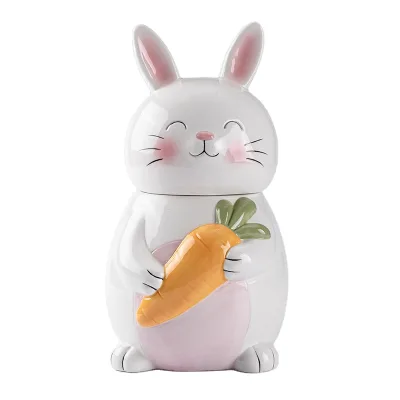 Cookie Jar Rabbit Candy Dish Ceramic Decorative Canister Storage Home Decor Handmade