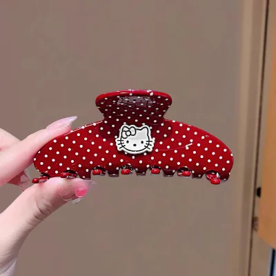 European and American Style Red Polka Dot Claw Clip Unique Design Acetate Shark Hairpin for Thick Hair at the Back of the Head