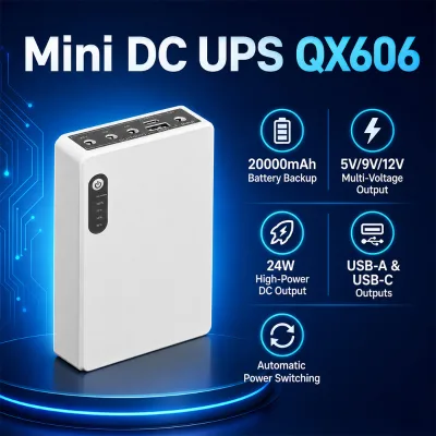 DNXT Mini Ups 20000mAh Ups Battery 5V/9V/12V Wifi Backup Battery 24W USB-C Wifi Router Power Bank 12 Volt for ONU / GPON