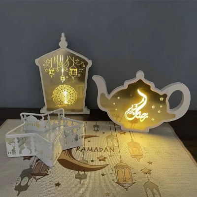 Popular Ramadan Eid Mubarak Acrylic Teapot Camel Shape Led Light Lantern Table Decoration