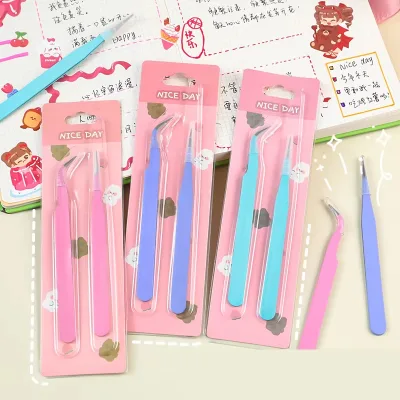 1 Pair of Tweezers Set Single Elbow Tweezers Hand Account Stickers Picking Tool Multifunctional Color Clip