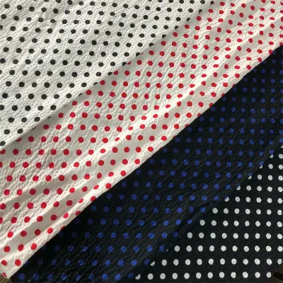 New Design 100% Cotton Wrinkle Seersucker Custom Cotton Printed Fabric Polka Dot