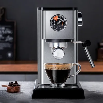 J 1.2L Office Home Pump Espresso Machine Retro Silver Semi-automatic Stainless Steel Steam Milk Foam Machine