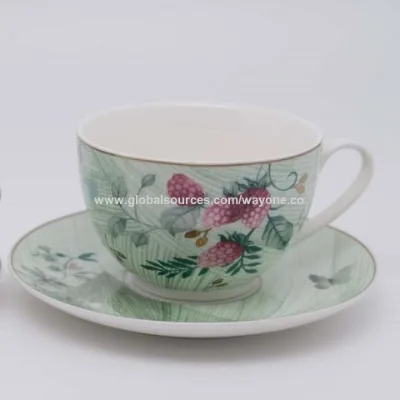 250ML&100ML New bone china cup saucer in raspberry flower butterfly design dishwasher safe