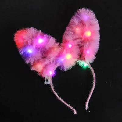 LED Cat Ears Glowing Luminous Rabbit Ear Christmas Halloween Party Head Accessory Led Headband Lights for Women and Girls