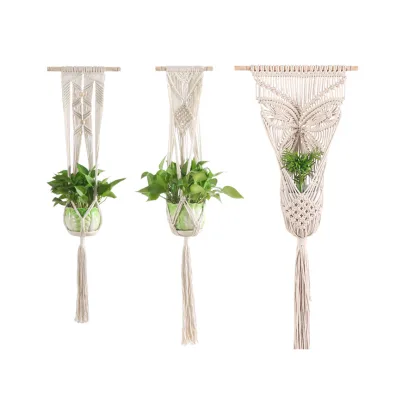 AAA278 Handmade Home Decoration Cotton Flower Pot Woven Rope Planter Hang Plant Hanger Cotton String Hanging Basket