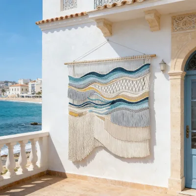 OEM Luxury Coastal Macrame Decor Hand Knotted Openwork Wave Tapestry for Beach House & Seaside Interiors