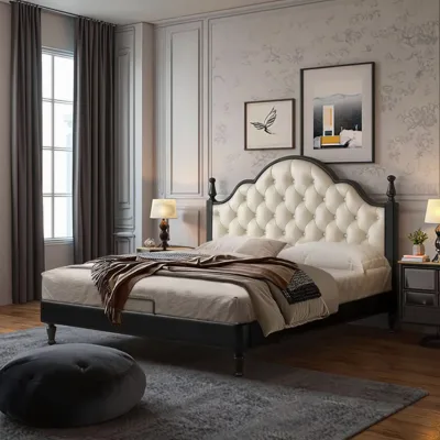 Modern High-End 2m Leather Bed Simple Double Wooden Up-Holstered for Bedroom or Hotel Light Luxury Modern Atmosphere