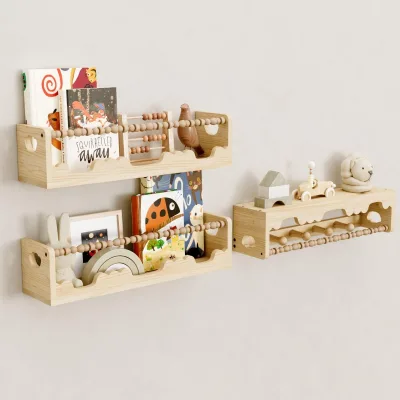 3 Pack Pine Wood Floating Shelves Scalloped Design Space Saving for Nursery Kids Room Living Room Bedroom