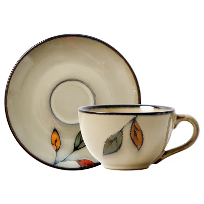 Exquisite Classic Retro Stone Porcelain Coffee Cup with Base, Suitable for Family Enjoyment of Cappuccino, Latte, and Americano