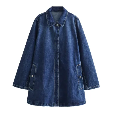 2024 New Fashion Mid-length Denim Coat Windbreaker Jacket Women's Spring Autumn Solid Loose Trendy Outerwear Coat