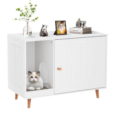 Cat Litter Box Enclosure Pet House Stylish Wooden Construction Side Table for Home Decor
