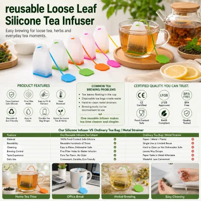 Reusable Silicone Tea Infuser Loose Leaf Tea Strainer for Cup Mug Kitchen Drink Accessories