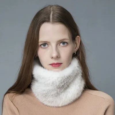 Korean Style Winter Mink Fur Convertible Neck Warmer Fashionable Women's Hat Scarf & Glove Sets