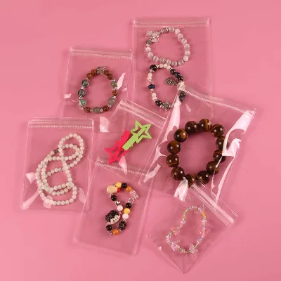 Clear PVC Gravure Printed Jewelry Storage Bags Valve Transparent Pouches for Rings Earrings Necklaces Anti-Tarnish Lock Small
