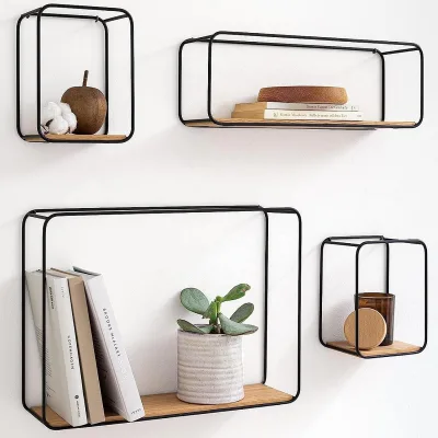 Floating Shelves Wall Mounted MDF Wood Iron Storage Shelves Set for Picture Frames Collectibles Decorative Items