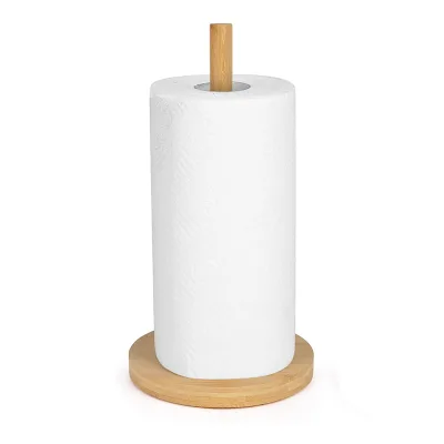 Classic Eco-friendly Bamboo Standing Kitchen Paper Towel Roll Holder Paper Towel Dispenser for Countertop
