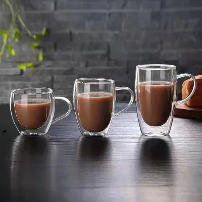 Double Wall Transparent Mug High Borosilicate Material Mug Reusable Cup Double-layer Flat Bottomed Glass Coffee Cup