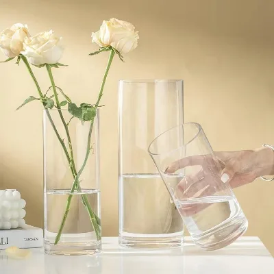 Nordic Transparent Tall Glass Vases Floor Flower Wedding Glass Vase Centerpiece Cylinder Glass & Crystal Vases for Decoration
