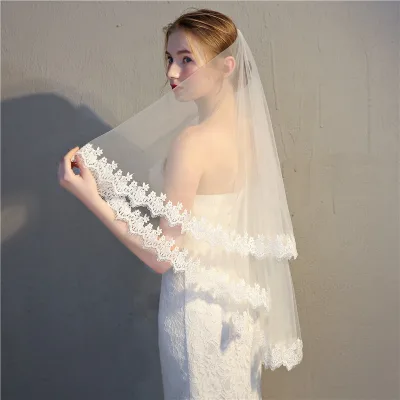 Cheerfeel VE387 White Wedding Veil,2 Tier Lace Edge Center Cascade Bridal Veil with Comb for Bachelorette