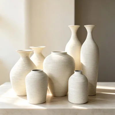 Nordic Imitate Pottery Craft Aged Texture Stripes Iron Vase Flower Arrangement Pot for Home Hotel Villa Decor Only Dried Flower