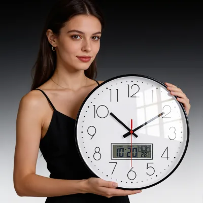 Multifunctional Electronic Wall Clock Temperature Humidity Display Silent Quartz Watch Living Room Calendar Timepiece Clock