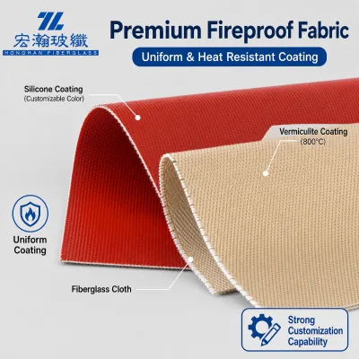 High Temp 800°C Vermiculite Coated Fiberglass Cloth with Customizable Silicone Coating Fireproof Thermal Insulation Fabric OEM
