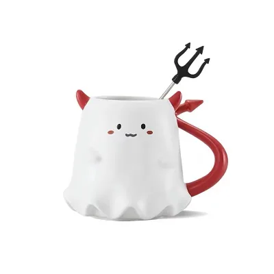 Unique Demon Ghost Design Halloween Ceramic Coffee Mug With Stirring Spoon
