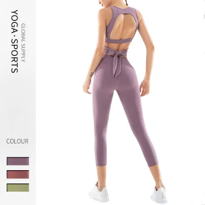 Women's Yoga Workout Sets 2 Pieces Suits High Waisted Yoga Leggings and Sports Bra Set