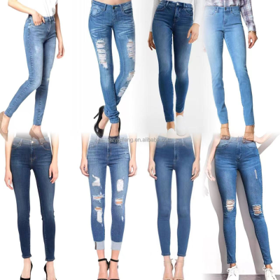 High Quality Cotton Light Blue Tear Solid Straight Street Denim Jeans for Women