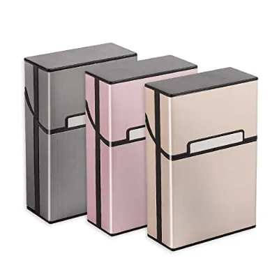 Custom Logo Brushed Aluminum Cigarette Case Gift Box with Magnetic Closure Holds 20 Cigarettes and Laser Engraving