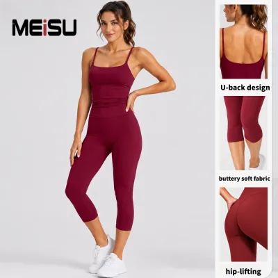 Buttery Soft Workout Outfit U-Back Top High Waist 7/8 Leggings Hip Lift Fitness Suit